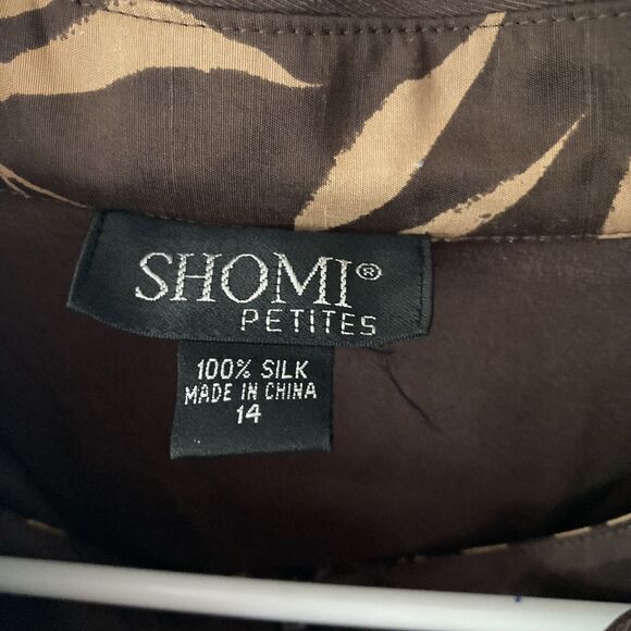 Shomi Blouse Set Sz 14 Womens Petite 100% Silk Top Brown Tank Career Work Autumn - Picture 4 of 11